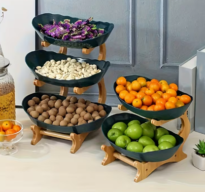 🔥Fruit tray storage rack | Ceramic bowl+bamboo rack | Dishwasher usable | FSC certified