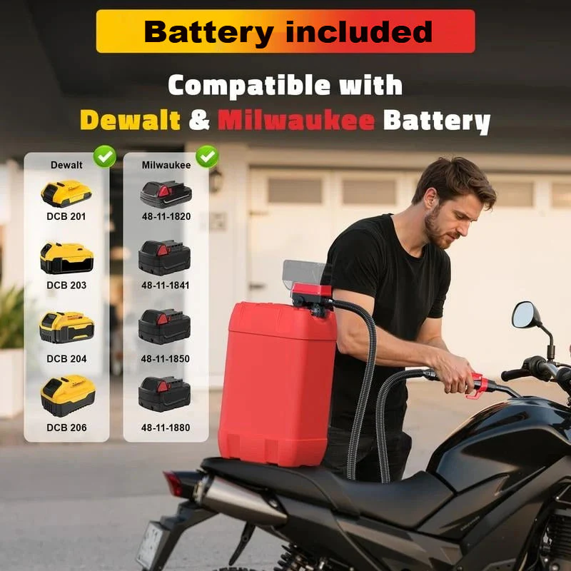 🔥Cordless Fuel Transfer Pump Compatible | with DeWalt 20V & Milwaukee 18V Batteries