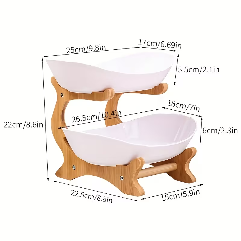 🔥Fruit tray storage rack | Ceramic bowl+bamboo rack | Dishwasher usable | FSC certified