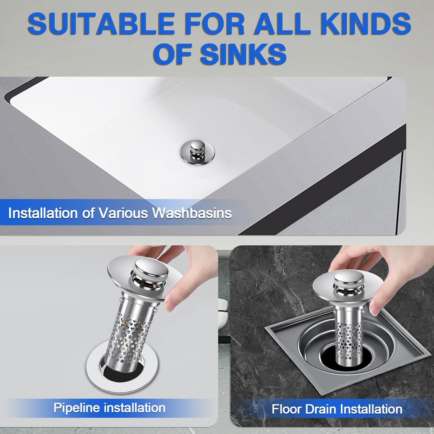 🔥Last save 49% OFF Bathroom Sink Stopper Hair Catcher, Universal Pop Up Sink Drain Filter with Stainless Steel Filter Basket, Bathroom Sink Drain Strainer