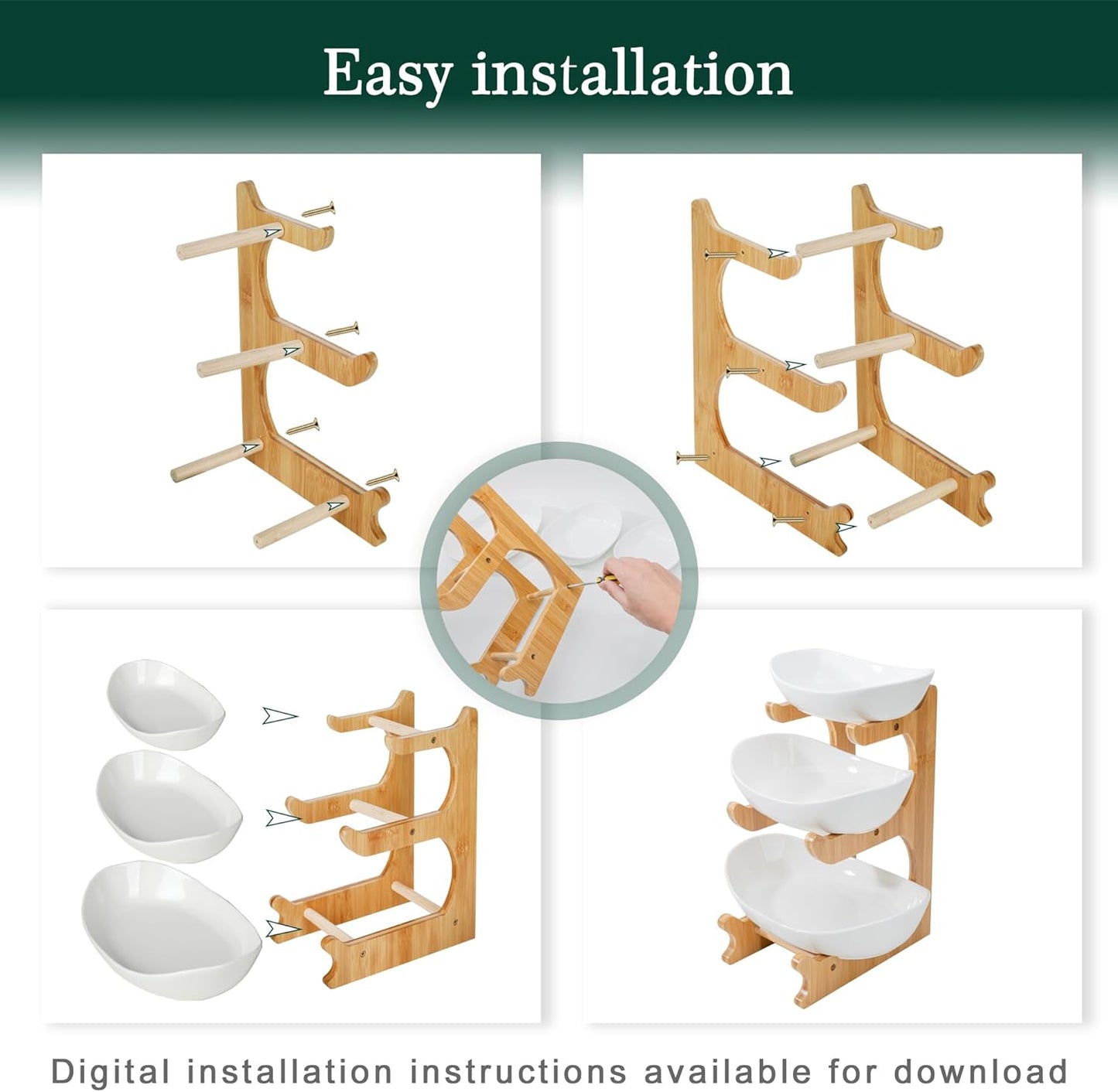 🔥Fruit tray storage rack | Ceramic bowl+bamboo rack | Dishwasher usable | FSC certified