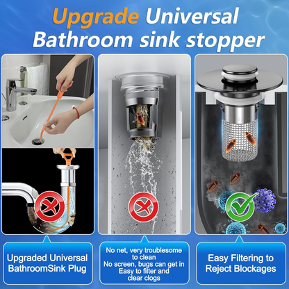 🔥Last save 49% OFF Bathroom Sink Stopper Hair Catcher, Universal Pop Up Sink Drain Filter with Stainless Steel Filter Basket, Bathroom Sink Drain Strainer