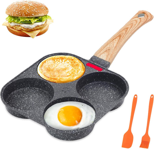 🍳4-Cup Egg Pan Nonstick | Healthy Aluminum Omelette Pan | Breakfast Omelette Skillet for Fried Eggs Cooker、Pancakes | Suitable for Gas Stove & Induction Cookware
