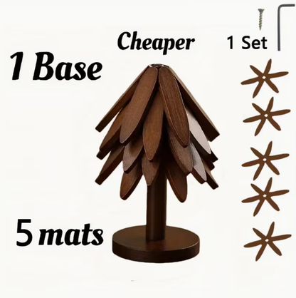 Set of 5 Wooden Tree-Shaped Trivets - Heat-resistant pot and pan holders, durable kitchen accessories.