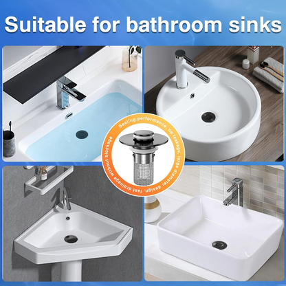 🔥Last save 49% OFF Bathroom Sink Stopper Hair Catcher, Universal Pop Up Sink Drain Filter with Stainless Steel Filter Basket, Bathroom Sink Drain Strainer